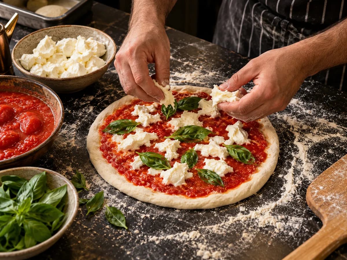 Fresh pizza being prepared at New Milano in Kentish Town